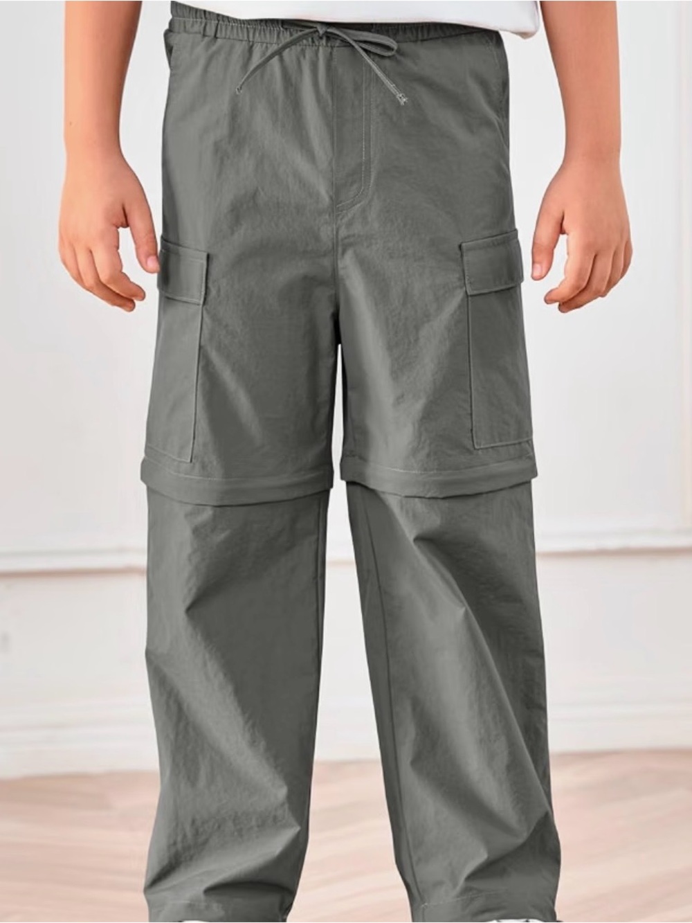 Kids Convertible Pants Drawstring Elastic Waist Quick Dry pockets